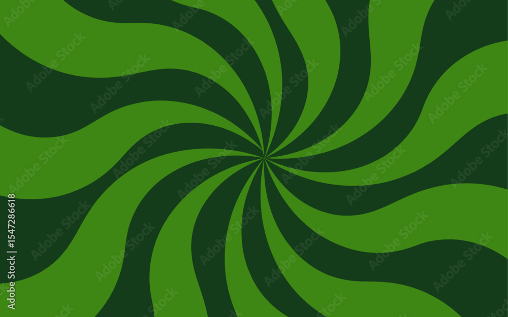 Poster abstract vibrant spiral background with green and white curved rays. dynamic, hypnotic swirl pattern