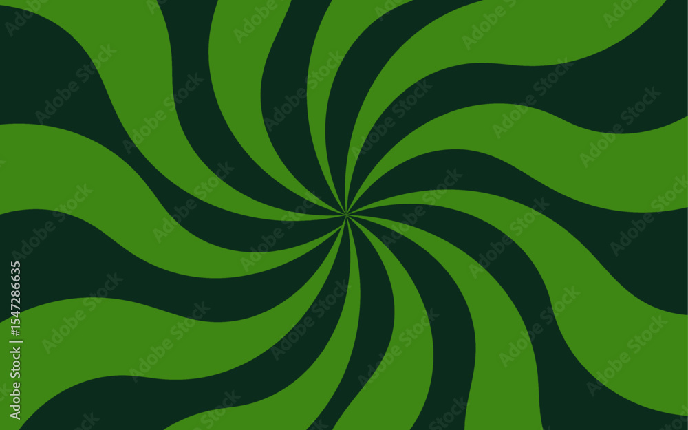 Poster abstract vibrant spiral background with green and white curved rays. dynamic, hypnotic swirl pattern