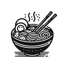 bowl of ramen with sliced egg and chopsticks, minimal line style