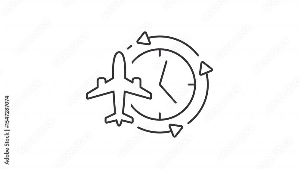 Poster jet lag line animation. sleep disorder of time zones change animated icon. international flight prob