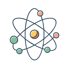 Colorful atom model representing scientific principles of physics and chemistry research