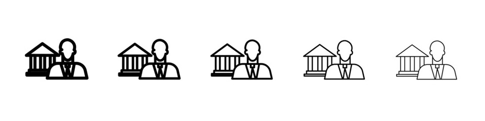 Attorney in law icon flat illustration set logo