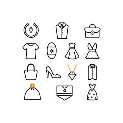 minimal outline clothing icons vector set