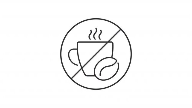 No caffeine line animation. Stop drinking coffee for wellbeing animated icon. Avoid energetic beverage before sleep. Lifestyle. Outline element on white background. HD video with alpha channel