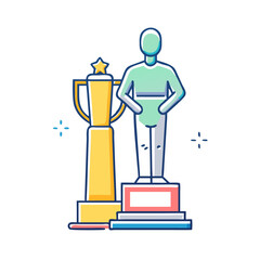 Achievement Award with Person Standing Beside, Highlighting Victory and Success