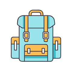 Cartoon Illustration of a Light Blue Backpack with Yellow Straps and Pockets
