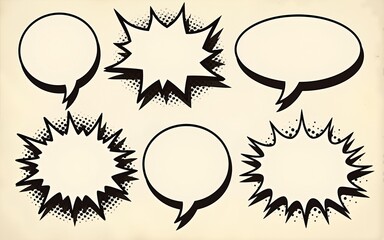 Retro empty comic speech bubbles set with black halftone shadows. Vintage design, pop art style - stock vector. High quality