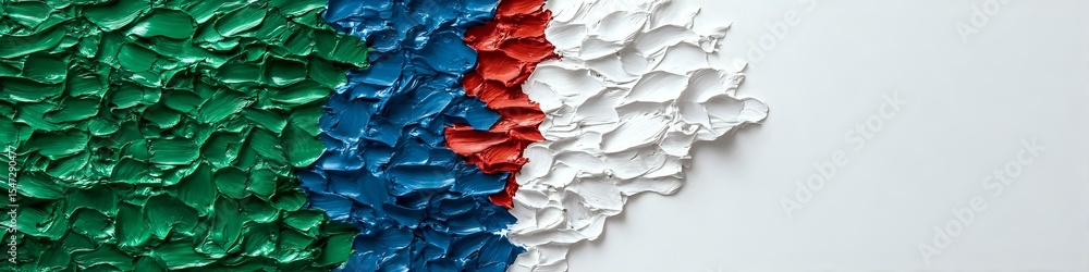 Poster abstract textured background with vibrant green, blue, red and white paint strokes creating dynamic 