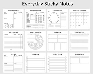 Everyday Sticky Notes . Vector Illustration Bundle Set. Minimal + Functional Memo Pads