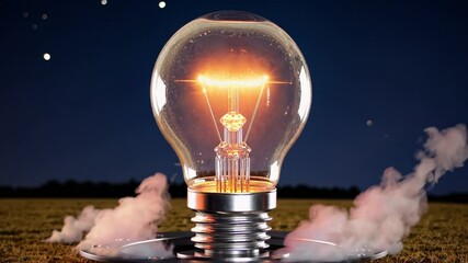 Creative concept of lightbulb as rocket launching into night sky, symbolizing innovation, creative thinking, ideas, startup momentum, and technological breakthroughs
