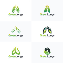 Set of Set of Green Lung care logo designs vector, Eco Lungs logo concept vector, Lungs Health logo template