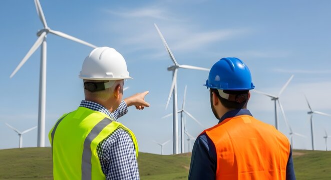 Wind Energy Workers with Helmets Celebrating Independence Day
