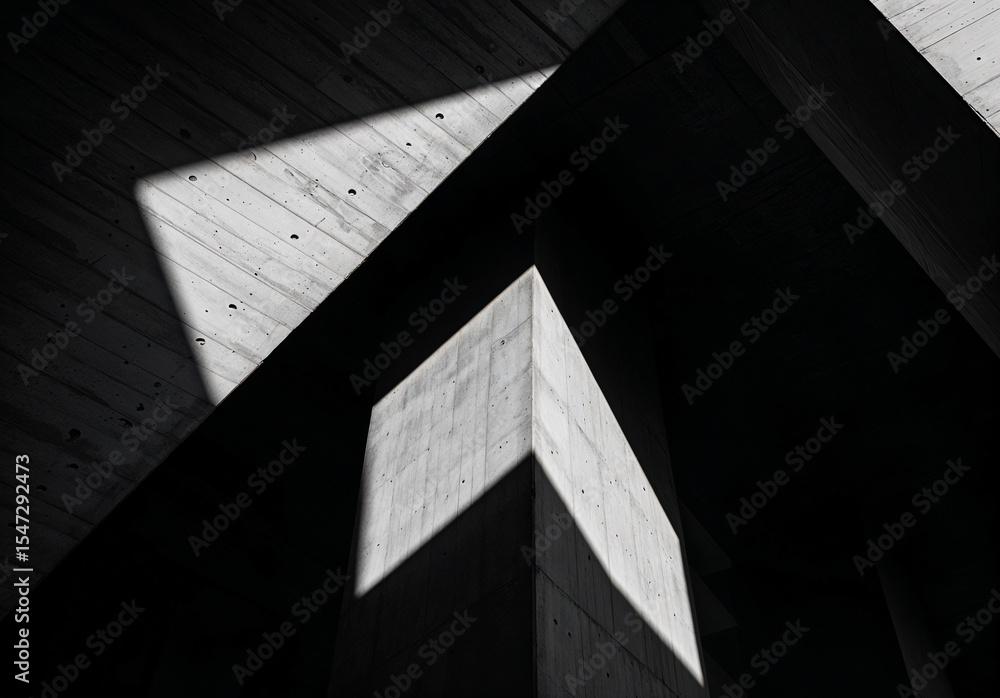 Poster abstract background with geometric concrete architectural shapes on dark background . generative ai