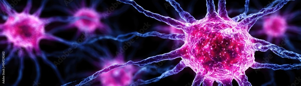 Aufkleber dopamine regulation and pathway disruption concept. microscopic view of vibrant neurons with glowing
