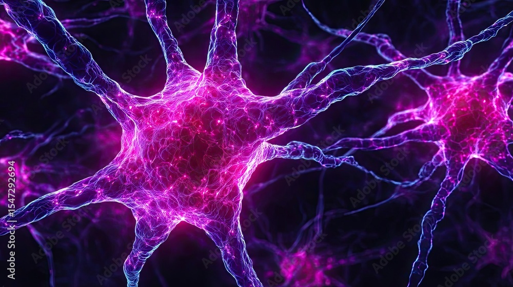 Aufkleber Neurotransmitter imbalance affects dopamine pathway concept. Colorful depiction of neurons and synapses in a digital style.