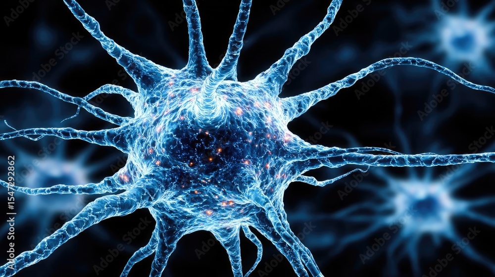 Aufkleber Neurotransmitter imbalance affects dopamine pathway concept. A detailed image of a neuron illustrating its complex structure.