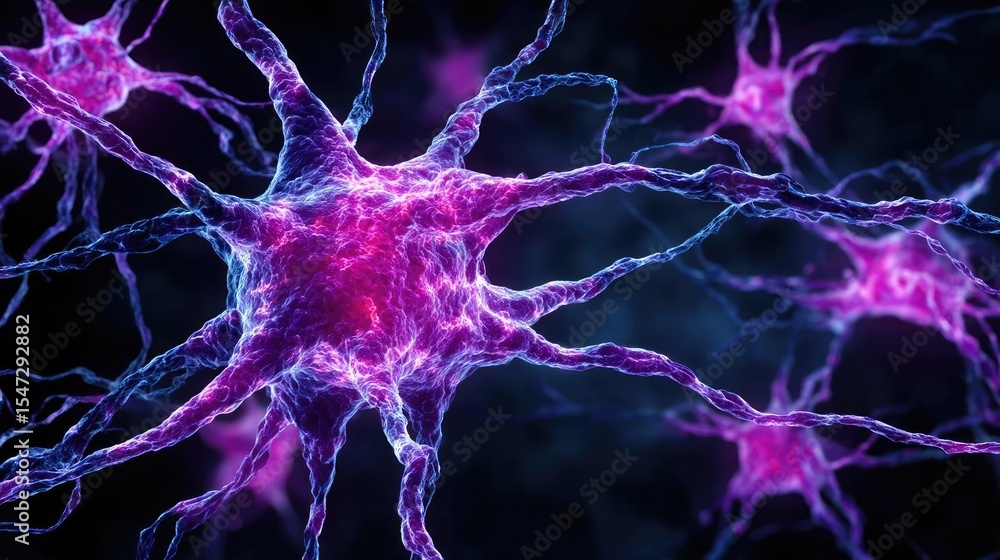 Poster neurotransmitter imbalance affects dopamine pathway concept. close-up view of vibrant, interconnecte