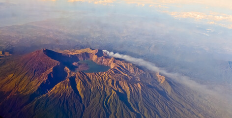 view from the sky of the volcano