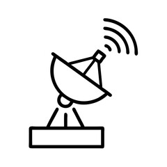 Satellite dish line icon symbol transmitting signal, concept of communication, antenna, global connection, network vector illustration