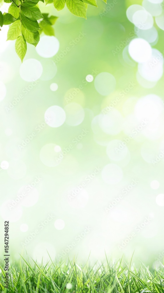 Poster serene nature scene lush green grass and soft bokeh background in a tranquil environment