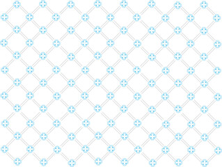 A seamless, repeating pattern featuring intricate light blue floral designs within a grid of light gray lines on a white background.