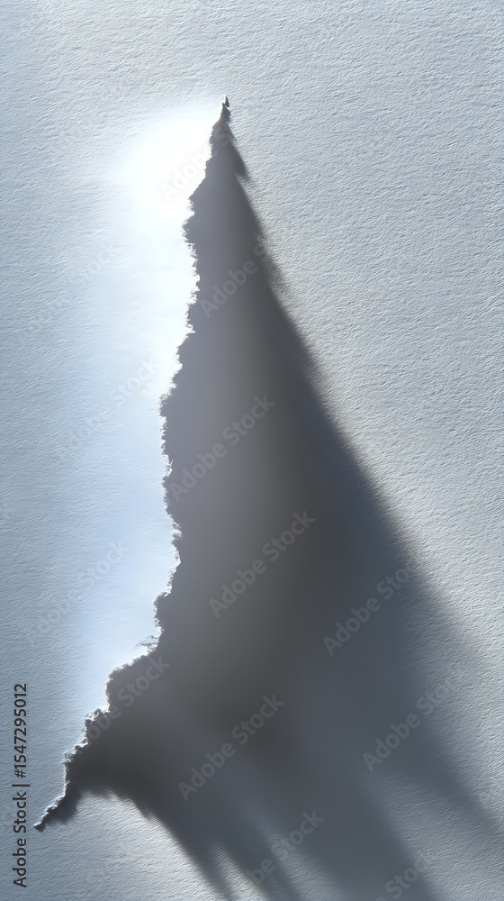 Poster Dramatic shadow of a Christmas tree cast on textured white surface, creating stark contrast between light and dark areas with soft gradient edges.