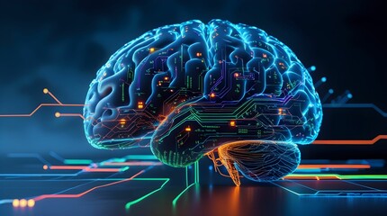 An abstract representation of an AI brain, blending neural networks and digital circuits to symbolize artificial intelligence, machine learning, and futuristic technology.