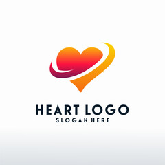 Modern Heart logo designs with swoosh logo vector, Love logo designs concept