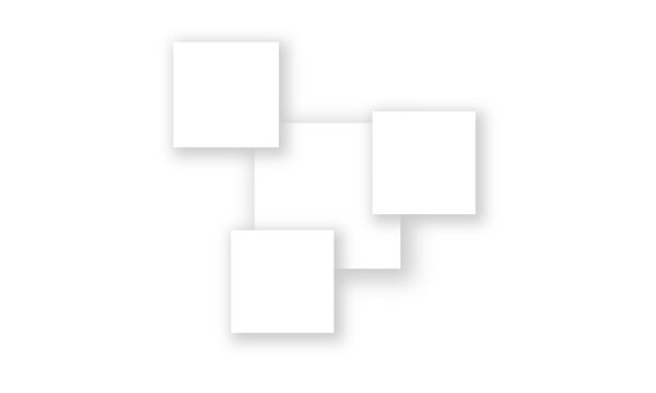 Abstract floating white squares composition with soft shadows.