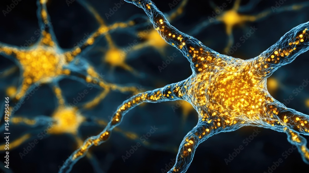 Aufkleber Neurotransmitter imbalance affects dopamine pathway concept. Close-up view of glowing neurons showcasing neural connections.