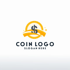 Coin Finance logo with swoosh symbol vector, Modern Dollar logo template