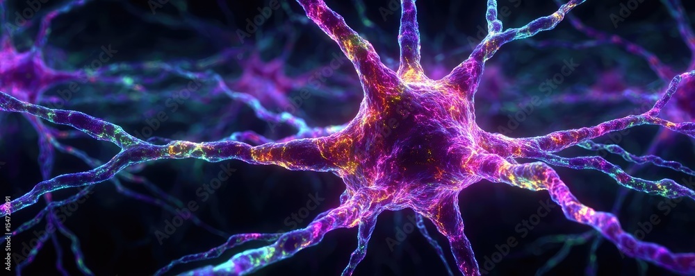 Aufkleber Neurotransmitter imbalance affects dopamine pathway concept. Colorful digital representation of neural networks and synapses.