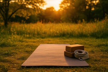 Yoga Mat Blocks and Strap in Golden Field