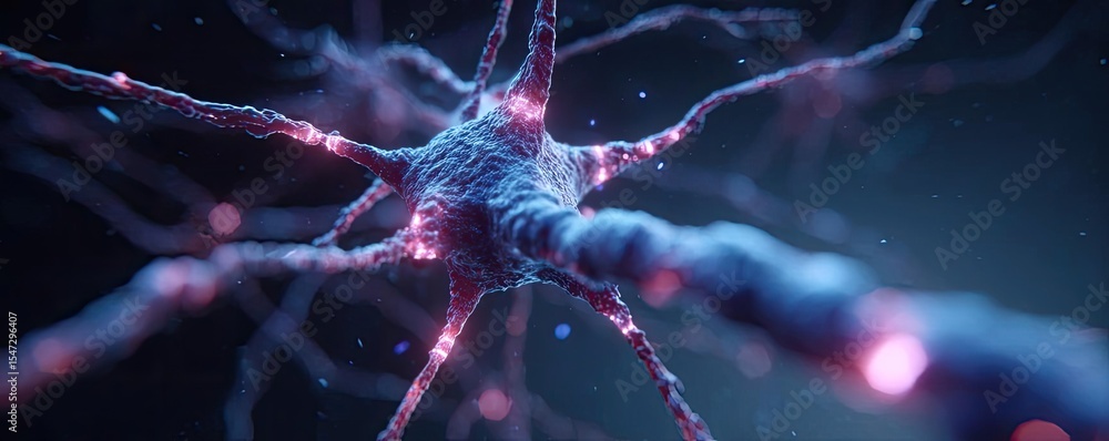Poster neurotransmitter imbalance affects dopamine pathway concept. close-up view of a neuron showcasing sy