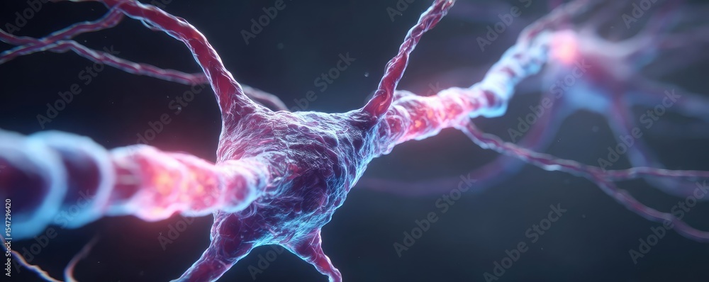 Poster neurotransmitter imbalance affects dopamine pathway concept. detailed close-up of neurons showing vi