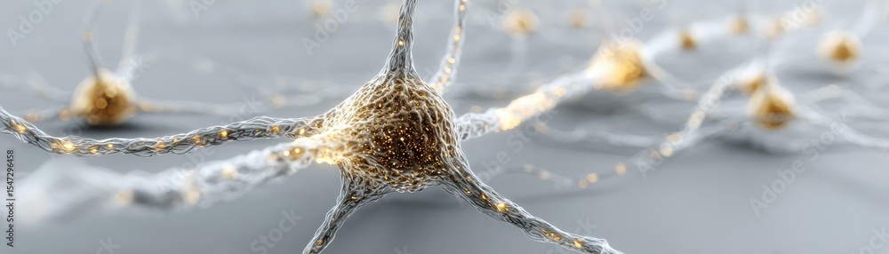 Aufkleber Dopamine regulation and pathway disruption concept. Close-up view of neurons in a neural network showcasing connectivity.