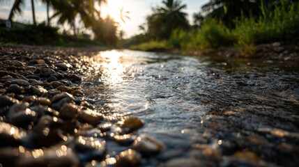 Obraz premium A Glistening Tropical River At Sunset