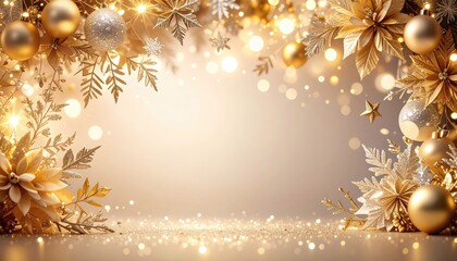 Sparkling golden holiday decorations festive setting digital artwork warm environment close-up view elegant christmas concept