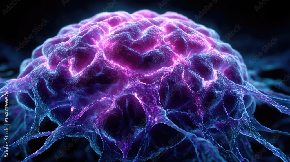Poster dopamine regulation and pathway disruption concept. abstract representation of a vibrant cell with e