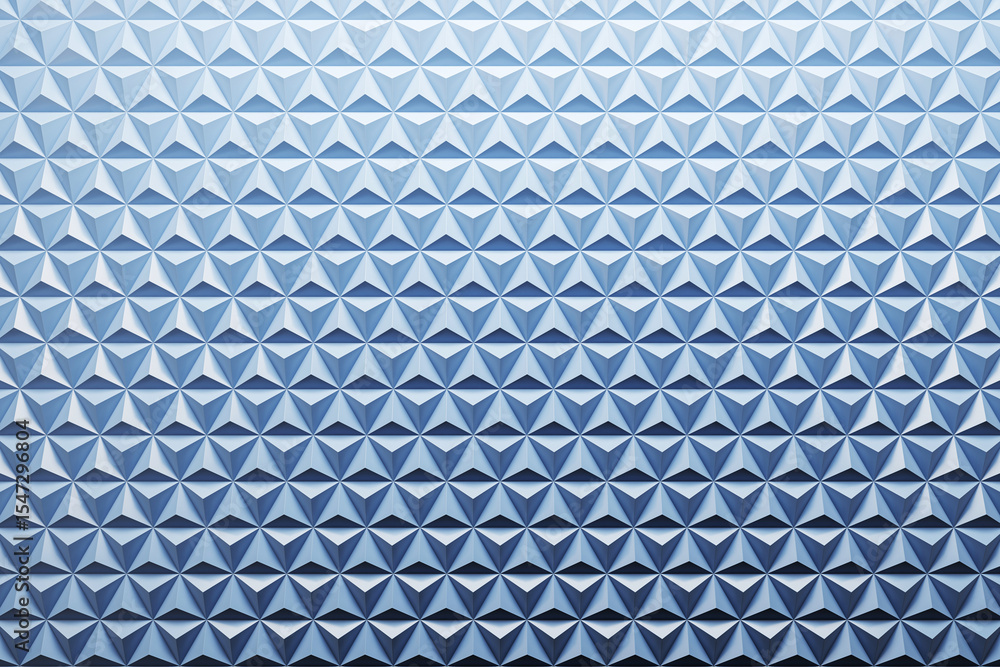 Poster Blue geometric triangle wall with 3D diamond pattern and modern abstract texture, luxury crystal design concept for futuristic background. 3D Rendering