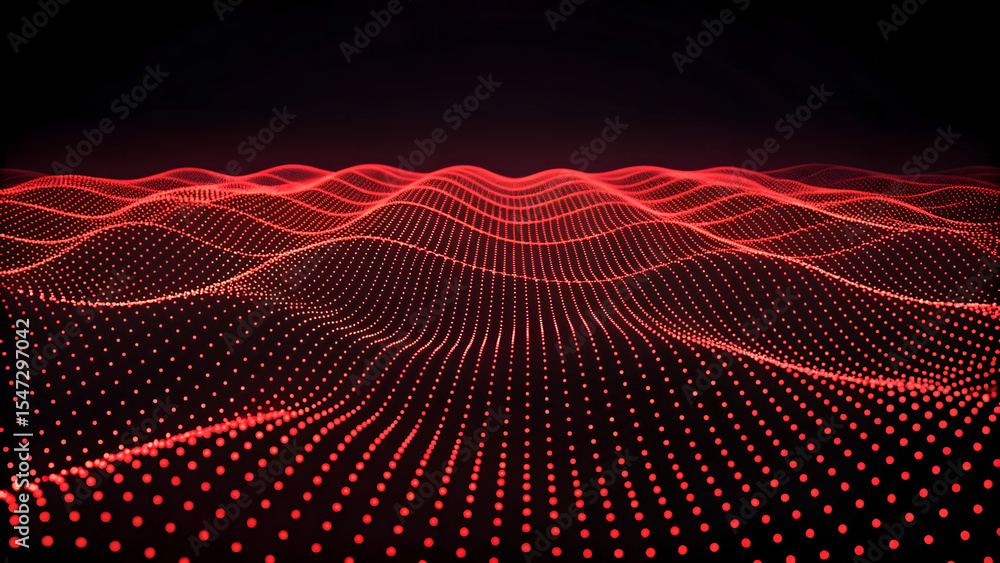 Poster abstract red particle wave landscape digital art background visualizing technology data science and 