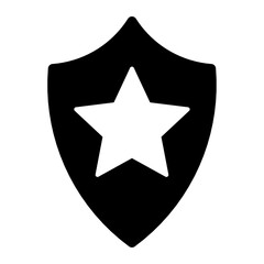 icon of a shield with a star symbol in the center, representing protection, security, badge, defense, or law enforcement emblem.