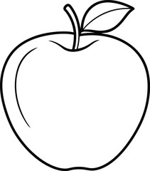Apple Fruit Outline with Leaf – Minimal Line Art Vector Illustration