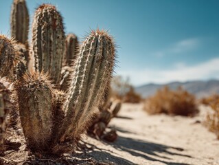 A Group Of Iconic Giant Cacti In The Desert