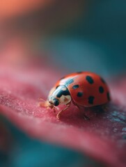 Fototapeta premium A Happy Ladybug A Tiny Charm On A Dahlia Leaf