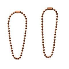 Copper color ball chains on white background, metal bead loops