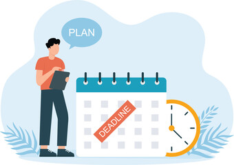 New Deadline,White clean calendar with red retro alarm clock on white background using as year plan
