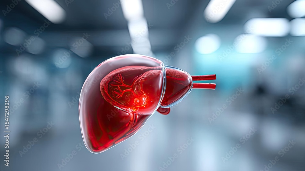 Poster Gallbladder issue from blockage and infection concept. Human heart model showcasing intricate anatomical details.
