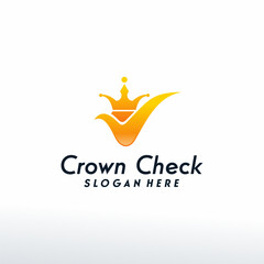 crown check logo designs concept vector, King Check logo template, Fashion logo, Symbol logo icon