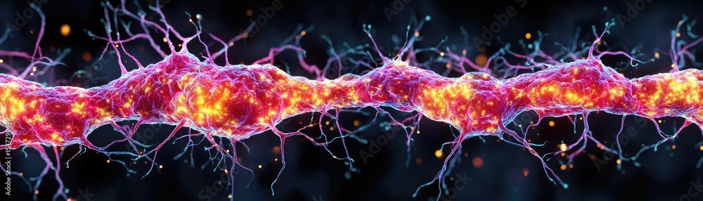 Poster dopamine regulation and pathway disruption concept. colorful depiction of neural connections in the 